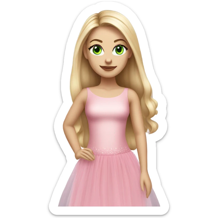Realistic White girl with Long straight blonde hair, green eyes, tattoos, full body wearing pink tulle dress sticker