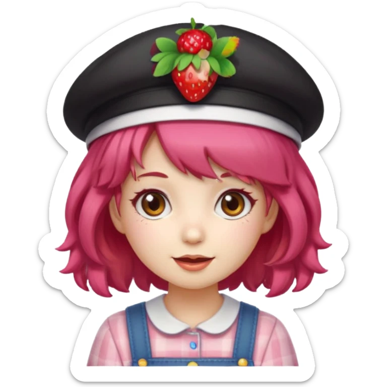 Cute ai emoji girl strawberry hair, and shortcake Berry hat, kawaii sticker