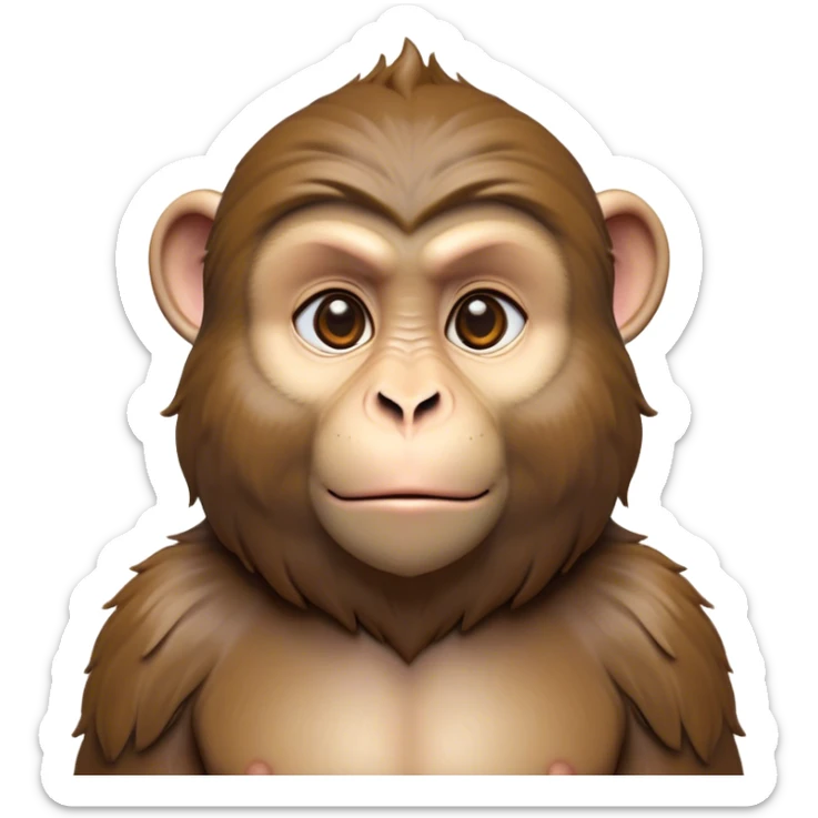 Cinematic Noble Macaque Portrait Emoji, Poised and regal, with a smart, agile build and expressive, deep-set eyes, adorned with soft, detailed fur and a dignified expression, Simplified yet sharp and sophisticated features, highly detailed, glowing with a soft, natural radiance, high shine, intelligent and commanding, stylized with an air of primate nobility, focused and alert, soft glowing outline, capturing the essence of a watchful and confident guardian that appears ready to leap out of the screen with effortless authority! sticker