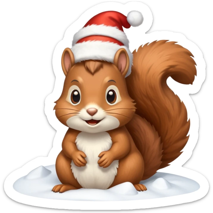 squirrel poking its head out of snow hill with christmas lights wrapped around head sticker