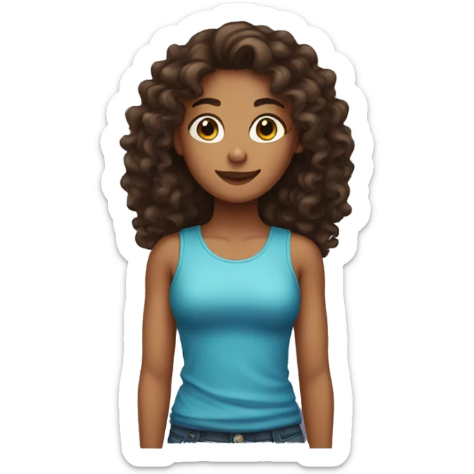 a tanned girl with dark brown long curly hair sticker