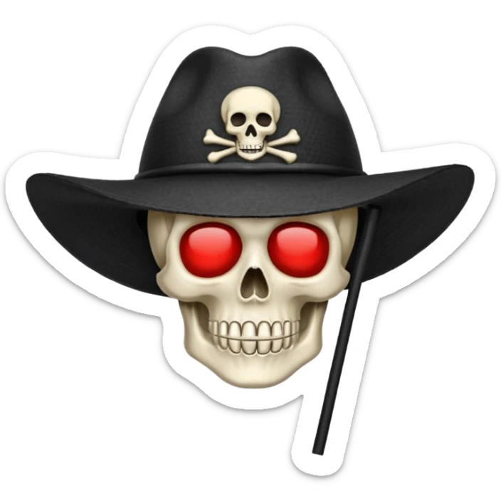 Drapeau de tête de mort avec un fond noir et sur la tête met un chapeau de paille avec un fil rouge sticker