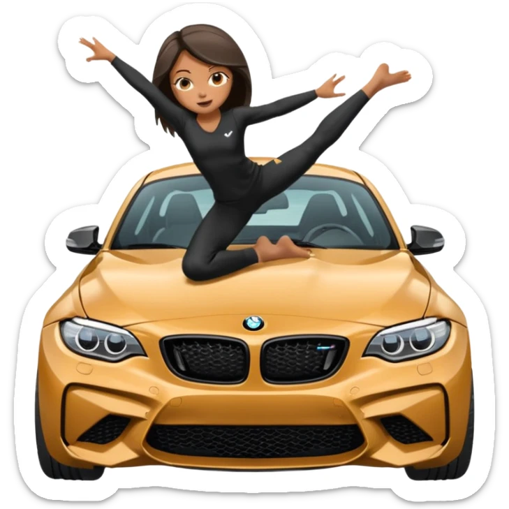realistic portrait of girl doing the splits on the hood of BMW M2 car sticker