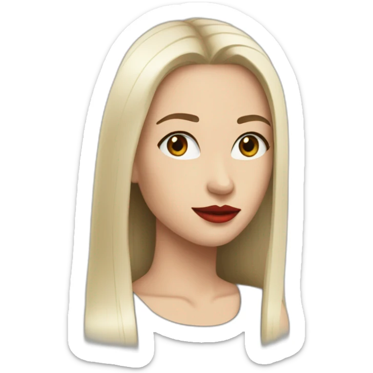 white female black long straight hair red lipstick big brown eyes sticker