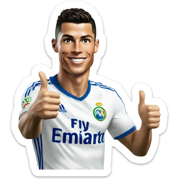 photorealistic Cristiano Ronaldo in Al Nasr jersey shows thumbs up sticker
