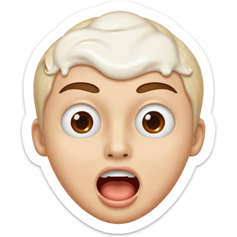 Make a face with their eyes on the back of their head and their mouth open and white cream on them sticker