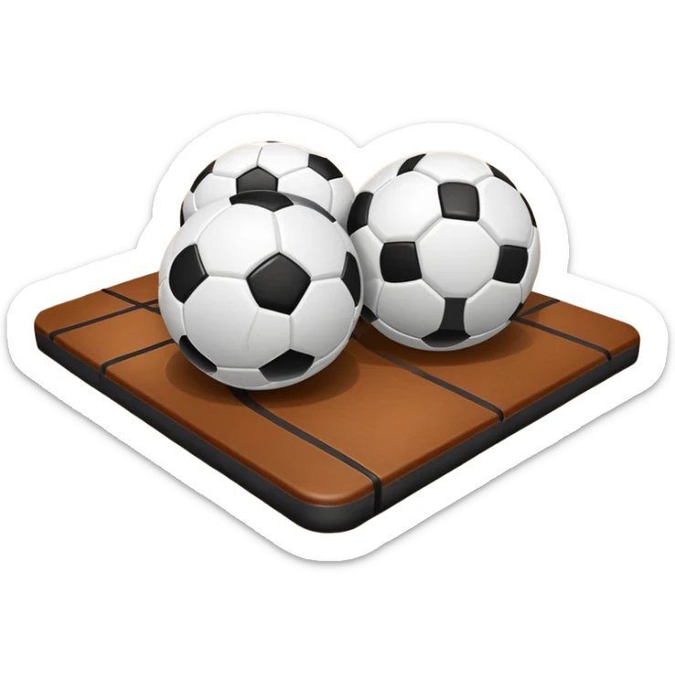 A close-up of footballs and a goal on a covered indoor futsal court with a wooden floor. The scene highlights the details of the balls and goalposts, with the smooth, polished court surface creating a clean and focused atmosphere for the game. sticker
