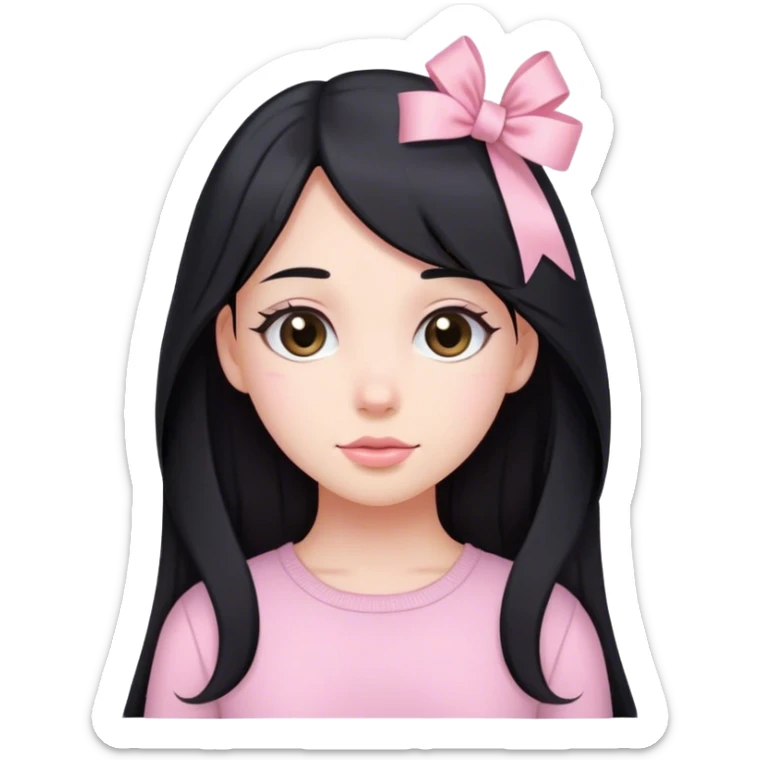 girl with long black hair with soft pink ribbon clip and soft pink clothes  sticker