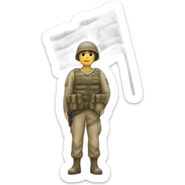 A soldier holds the flag of the State of Israel sticker