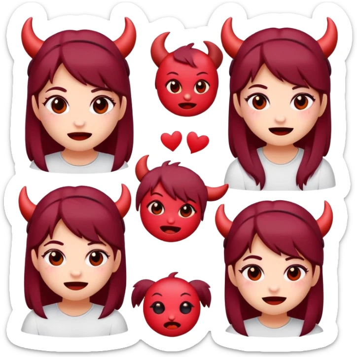 A set of burgundy emoticons, hellgirl in various poses with cute expressions. Cute style with a simple white background design. sticker set, sticker sheet template
 sticker