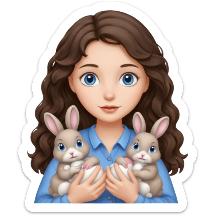 2 bunnys with a brunette girl with blue eyes and wavy hair sticker