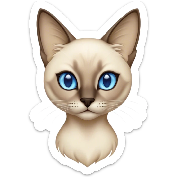 Cinematic Noble Siamese Cat Portrait Emoji, Poised and regal, with sleek cream-colored fur and striking dark points on the ears, face, paws, and tail, piercing sapphire-blue eyes, Simplified yet sharp and sophisticated features, highly detailed, glowing with a soft, dignified glow, high shine, intelligent and graceful, stylized with an air of elegance, focused and attentive, soft glowing outline, capturing the essence of a watchful and refined feline, so majestic it feels as though it could glide across the screen with effortless confidence! sticker