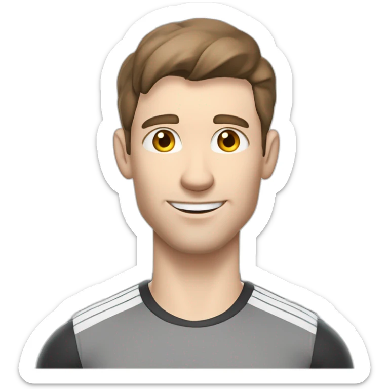 Pale skinned Fit Man With the biceps and brown hair in gray shirt, black sports shorts and white Sneakers Writing text on the flipchart sticker