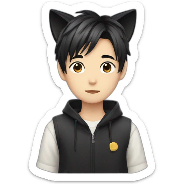 Japanese boy, with black cat ears and a cute hair style in black sticker