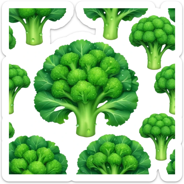 Cinematic lush green broccoli, detailed florets glistening with dewdrops, ultra-fresh and vibrant, soft glowing background, healthy and delicious. sticker
