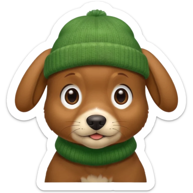 Dog in Green Beanie – brown puppy with floppy ears and cozy beanie. sticker