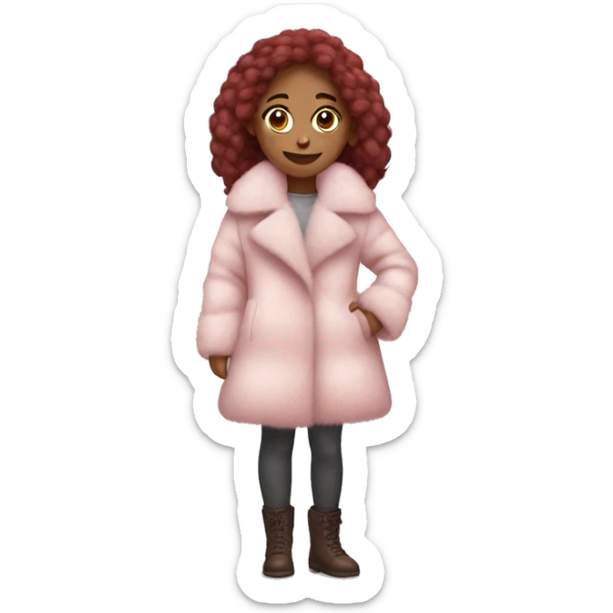Burgundy haired girl wearing Pale pink full length fur coat sticker