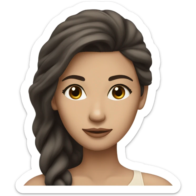 Beautiful woman, long dark brown hair, light beige skin, model sticker