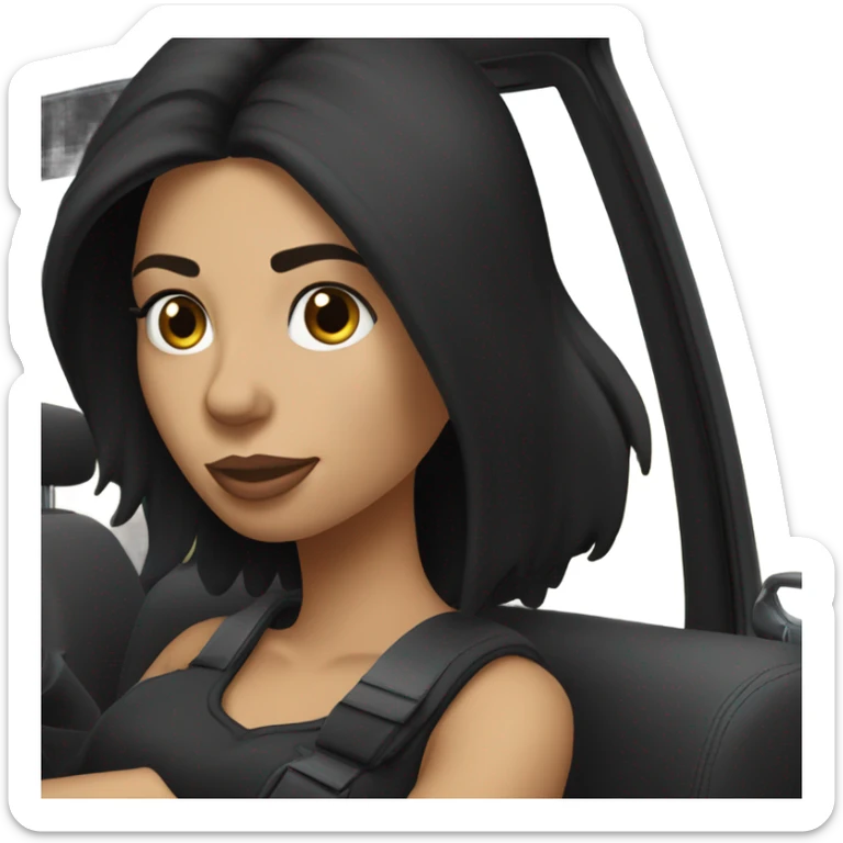 Black jeep compass driven by sexy brunette girl with black straight hair sticker
