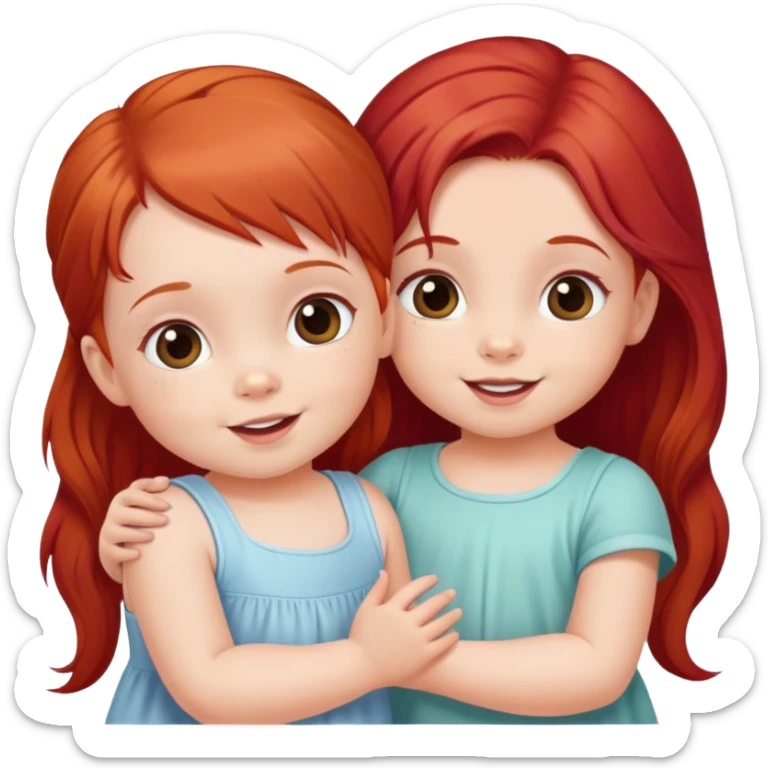 Two cute little girl babies, one with very red hair, one with slightly red hair, the babies are best friends and very happy sticker