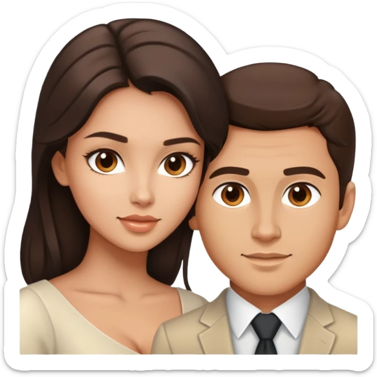 Handsome brunette man and beautiful brunette woman with light tan skin, bust portrait sticker