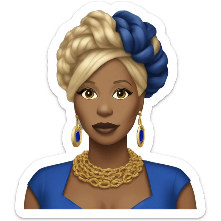 Attitude Mary j blige with blue and gold locs wearing a royal blue and gold dress  sticker
