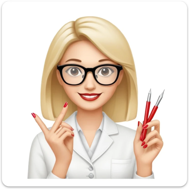Emoji of a stylish teacher manicurist with glasses, perfect nails, and a confident smile. sticker