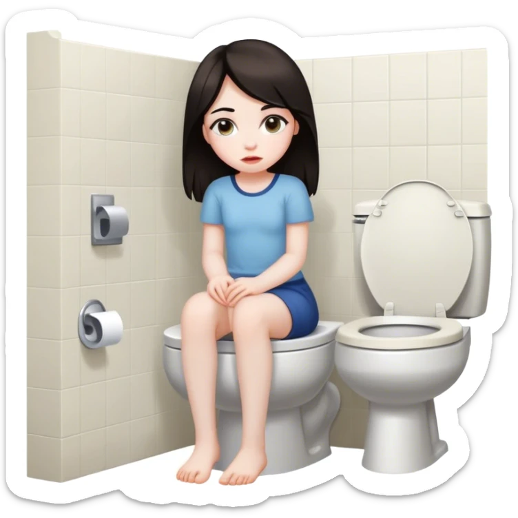 Girl with dark hair on toilet legs crossed sticker