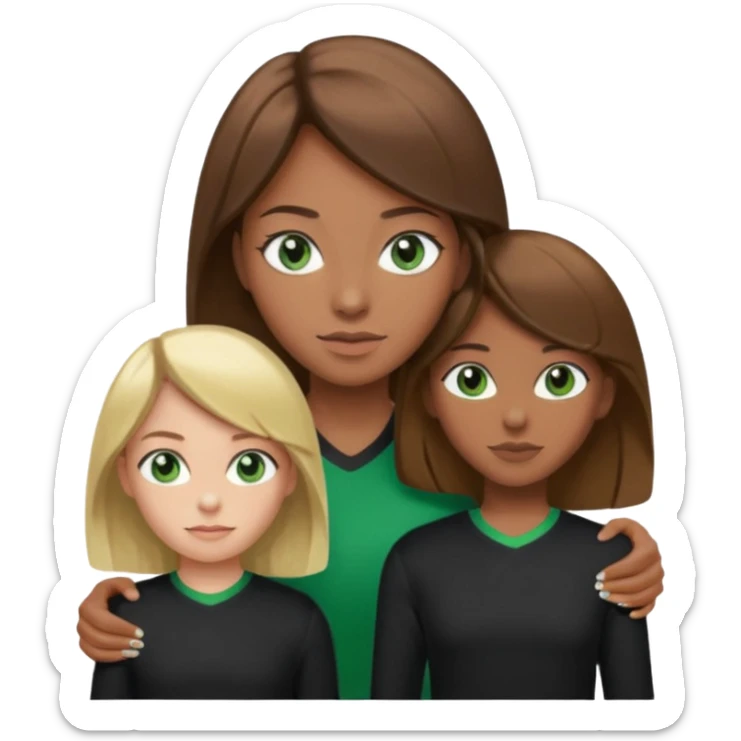 Maman cheveux marrons chemise noir et fille cheveux blond yeux verts tricot sport  sticker