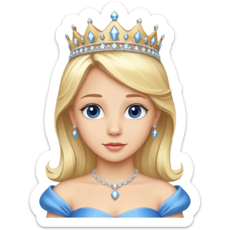 Princess in Blue Dress with Tiara, Blonde Hair sticker