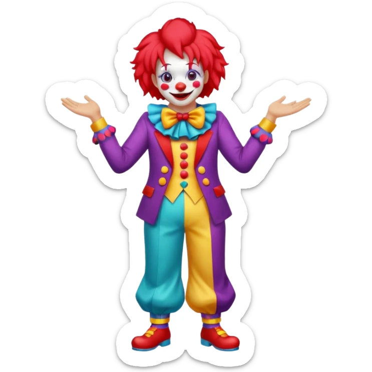 Clown – Bright makeup, red nose, colorful wig, exaggerated smile, full body sticker