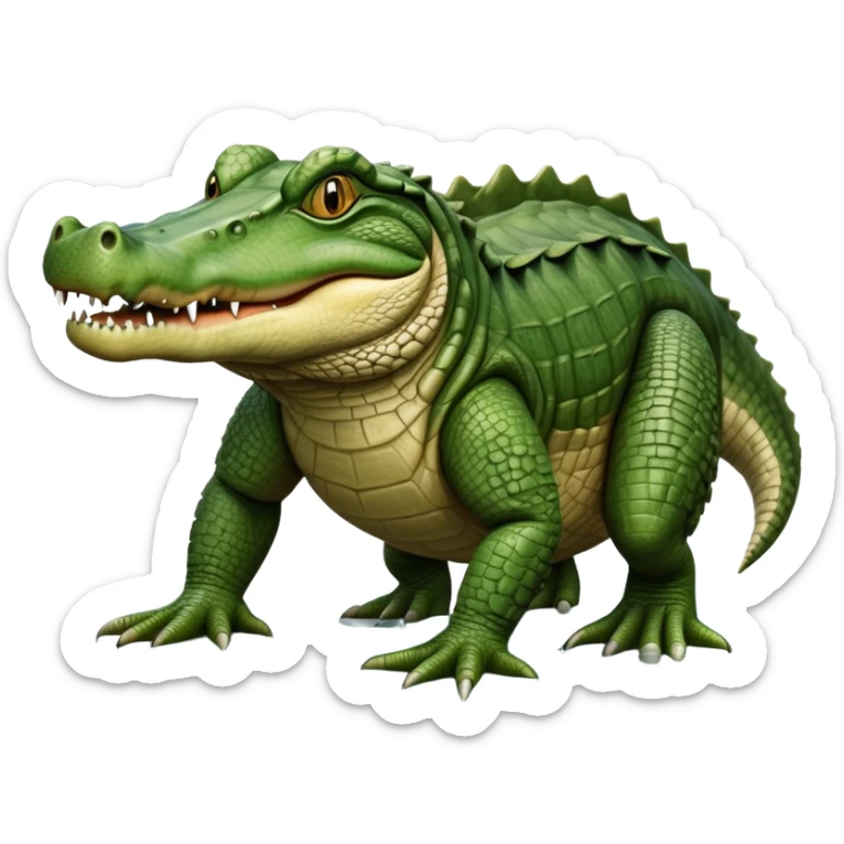 cinematic-crocodile-realistic-full-body-on all fours-emoji,-massive-scaled-body-partially-submerged-in-shallow-water,-head-tilted-dramatically,-rough-green-and-brown-hide-textured-with-deep-ridges,-simplified-yet-realistic-focused-features, head held high sticker