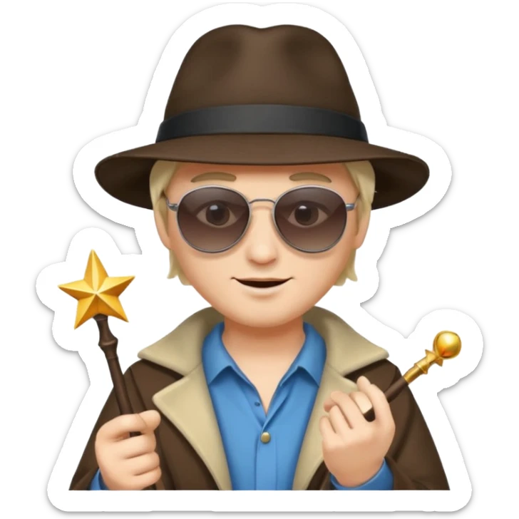 Un humain homme avec un chapeau  et des sunglasse et une baguette magique sticker