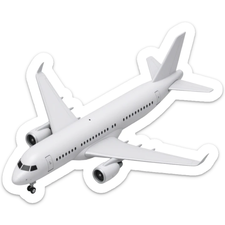 white flying passenger airplane, skeuomorphism style, realistic volume, soft shadows and highlights, clean white color, transparent background, no decoration sticker