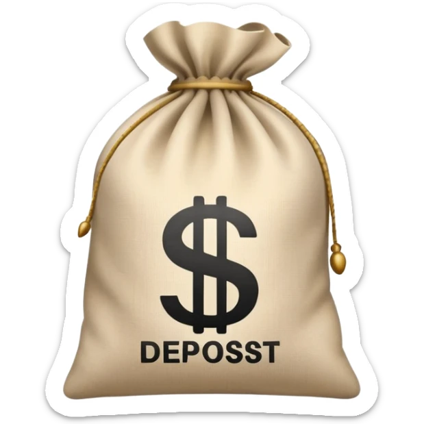 money bag with DEPOSIT written on it, bank deposit bag, dollar sign, canvas bag sticker