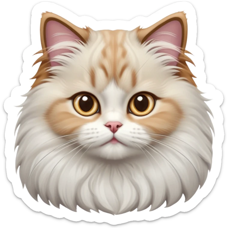 cinematic-adorable-big-eyed-fluffy-ragdoll-cat-portrait-emoji,-head-tilted-playfully-with-a-sweet-expression,-fluffy-white and grey-fur,-simplified-yet-irresistibly-cute-features-with-large,-expression, solid ginger persian cat sticker