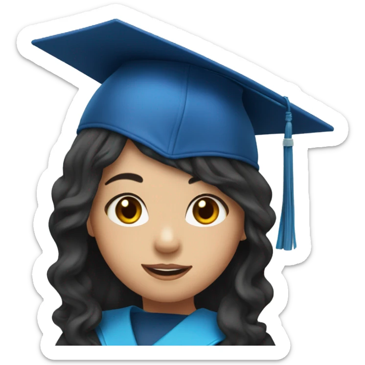 asian girl wearing blue graduation cap with long curly black hair sticker
