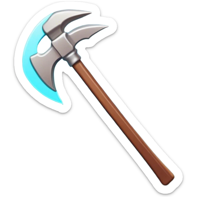 Clash of Clans aesthetic: Cinematic Playful Pixel 3D Pickaxe Portrait Emoji, rendered in a 3D vector-style similar to standard emojis with minimal shading and bold, simplified shapes. A compact, distinct form with signature details, softly glowing with a pixelated adventure charm. Simplified yet unmistakably iconic, highly detailed and consistent, glowing with a soft radiance and high shine. Stylized with a touch of classic pixel-art charm and a soft glowing outline, capturing the essence of a beloved gaming relic with a friendly, playful manner! sticker