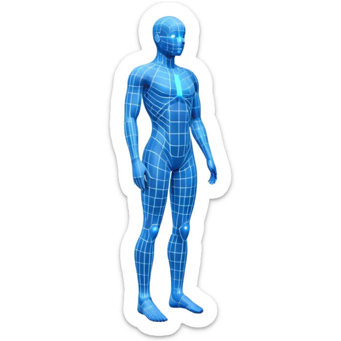 Human body silhouette with digital 3D scanning grid lines covering it, futuristic body scan sticker