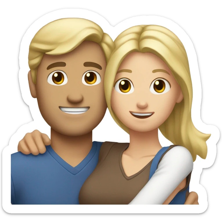 Blonde hair man hug woman with brown hair  sticker