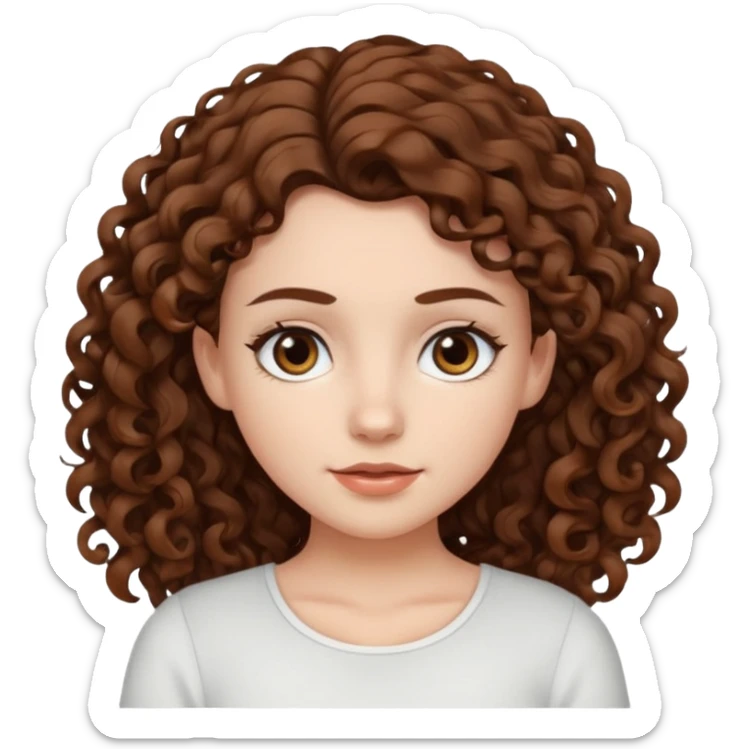 aesthetic white girl with brown long curly hair and dark , white topbrown eyes sticker