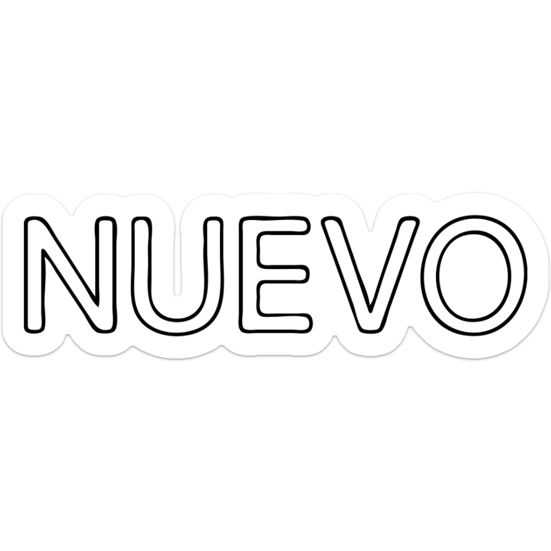 the word 'nuevo' in a minimalist style with clean lines, no decorations, transparent background sticker