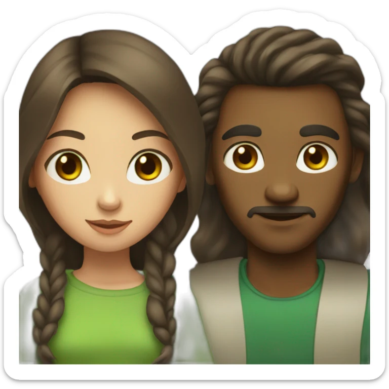 African man and asian girl with brown long hair and green eyes sticker