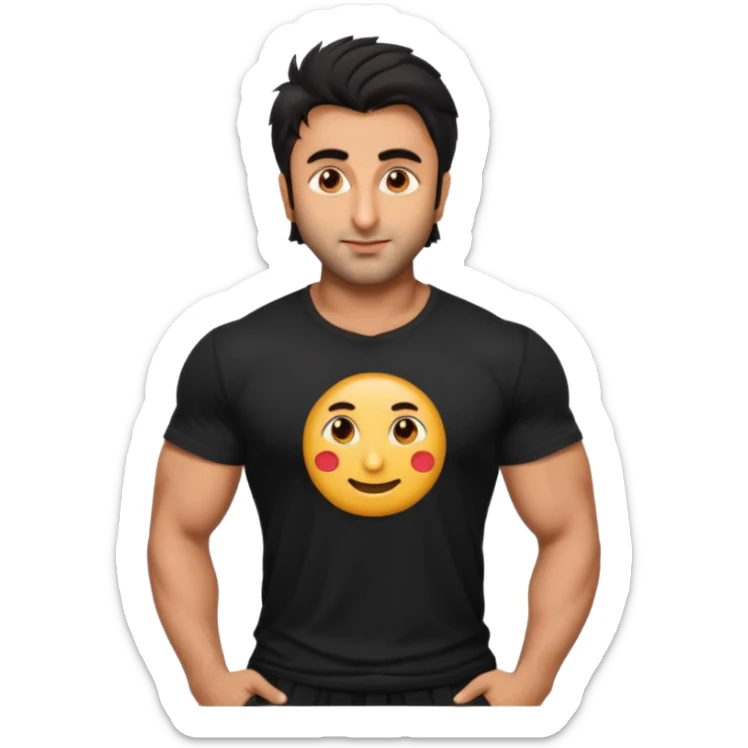 ipretty bratz emoji of ranbir kapoor wearing a black tee, muscular sticker
