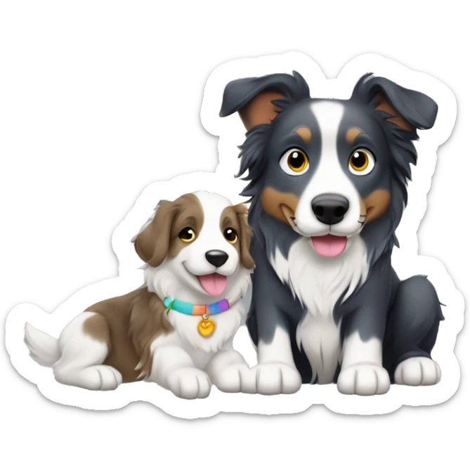 2 mens holding hands under the rainbow and a puppy border collie blue merle  sticker
