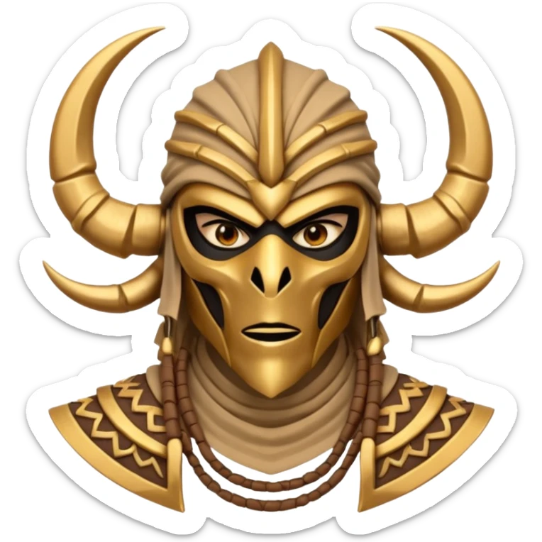 desert scorpion guard portrait, head and shoulders only, tribal mask, gold desert jewelry, fierce expression, sandy hood, 3D cartoon, mobile game icon style, clean background, no text, no watermark
 sticker
