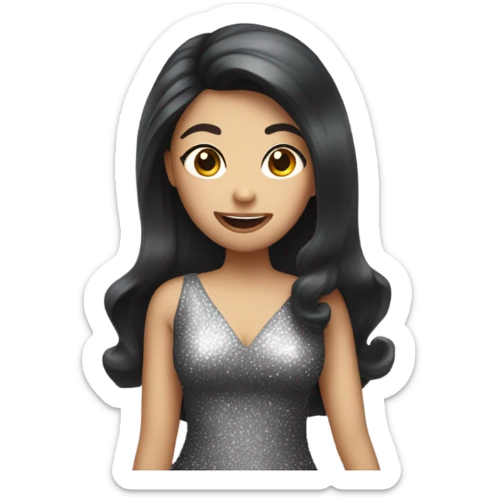 White dark haired female with sparkly dress sticking her tongue out sticker