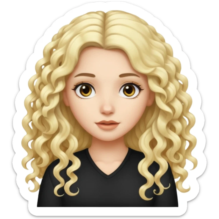 White girl with long black curly hair and blonde streaks sticker