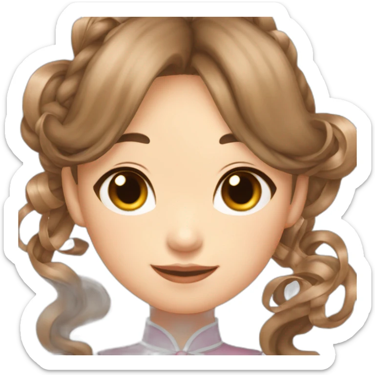 cinnamonroll asian girl with brown hair and coquette dress and ribbons in hair sticker