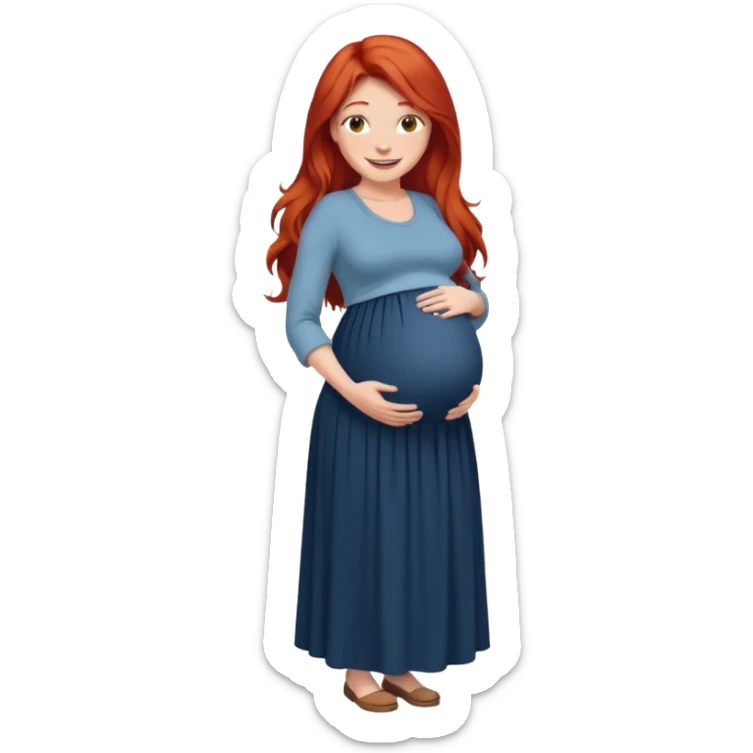 Make a strong women with long red hair, pregnant with maxi skirt, pretty  sticker